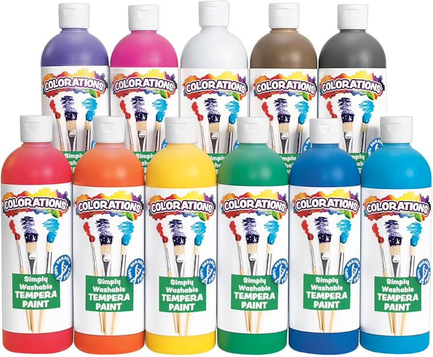 Colorations - SWT16 Simply Washable Tempera Paints, 16 fl oz, Set of 11 Colors, Non Toxic, Vibran... | Amazon (US)