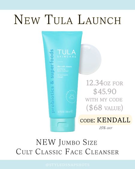 Tula now has a jumbo sized face cleanser! Twice the size of the original and only $49 with my code KENDALL ($68 value & code works sitewide) #Skincare 

#LTKbeauty #LTKunder50