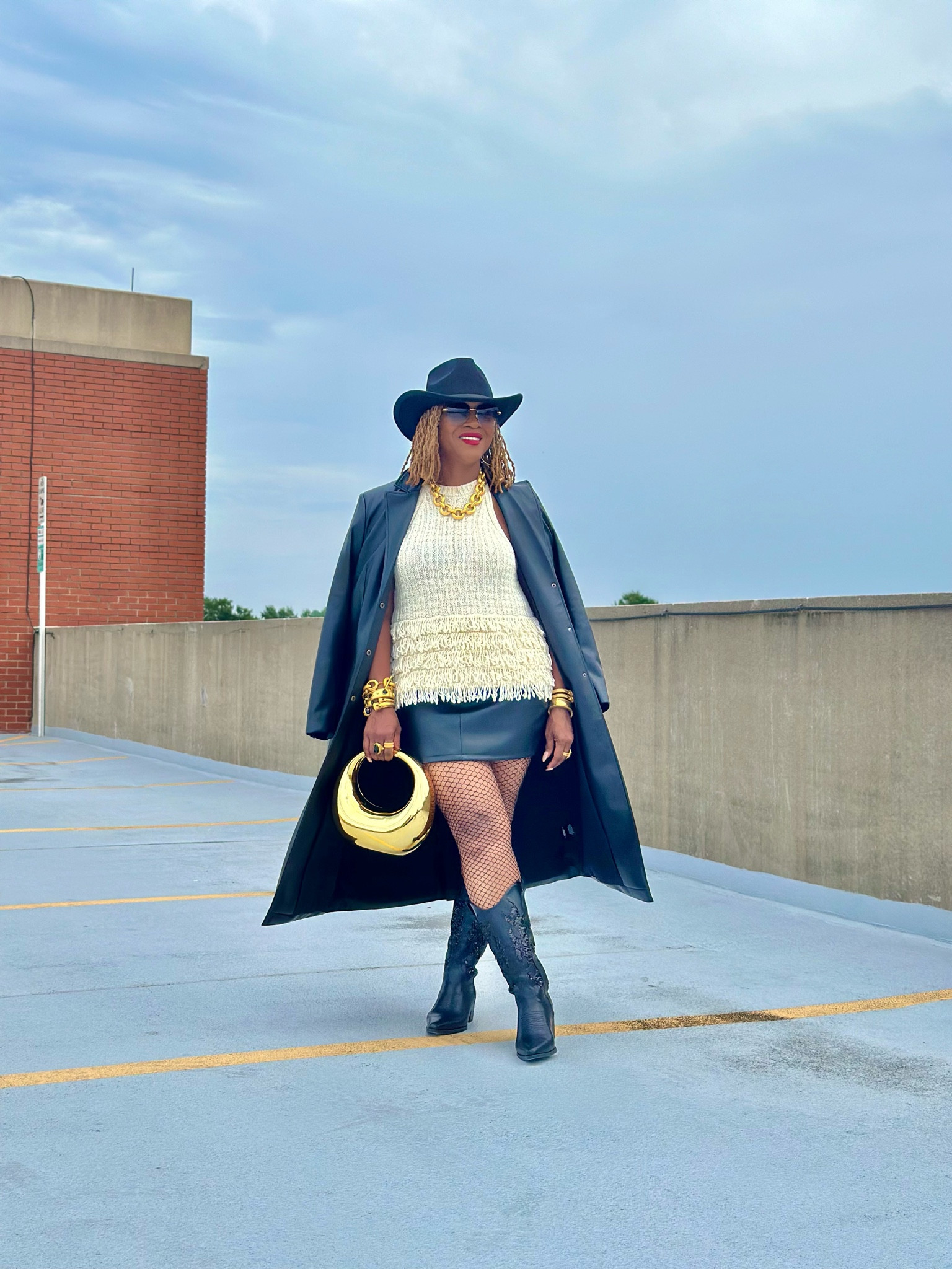 Fall cowboy boots and mini skirt outfit 

Mango top
Faux leather black trench coat
Cowboy hat wide brim 
Jukie Vos Jewelry 
Gold purse 
YSL sunglasses 

#LTKOver40 #LTKStyleTip #LTKShoeCrush