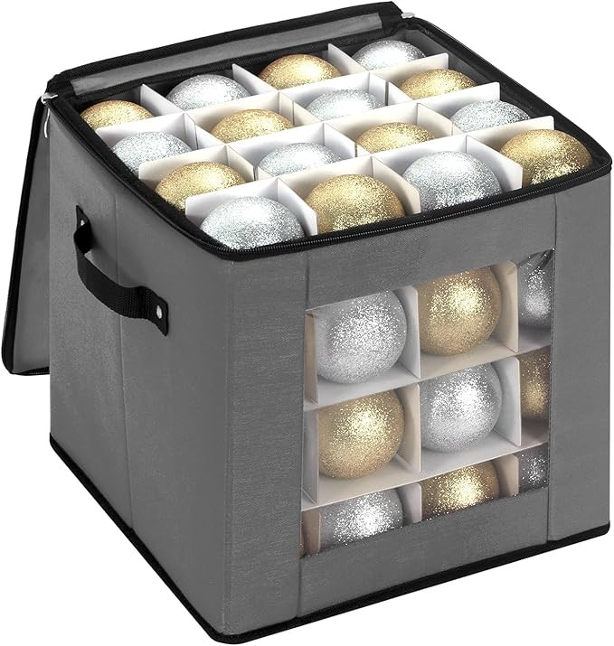 Christmas Ornament Storage Box With Adjustable Dividers,Ornament Storage Container with Two Handl... | Amazon (US)