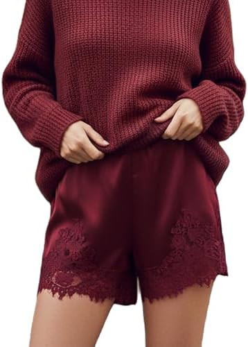 Satin Lace Shorts for Women Silk Slip Pajama Bottoms Mid Rise Coquette Lounge Streetwear Shorts | Amazon (US)
