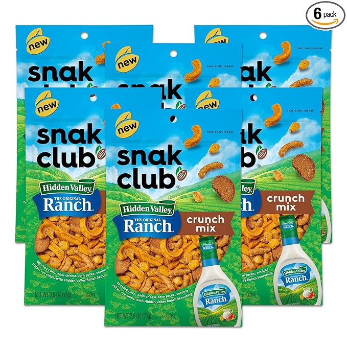 Snak Club Crunch Mix with Hidden Valley Ranch Seasoning, Toasted Corn Nuggets, Chili Cheese Corn ... | Amazon (US)