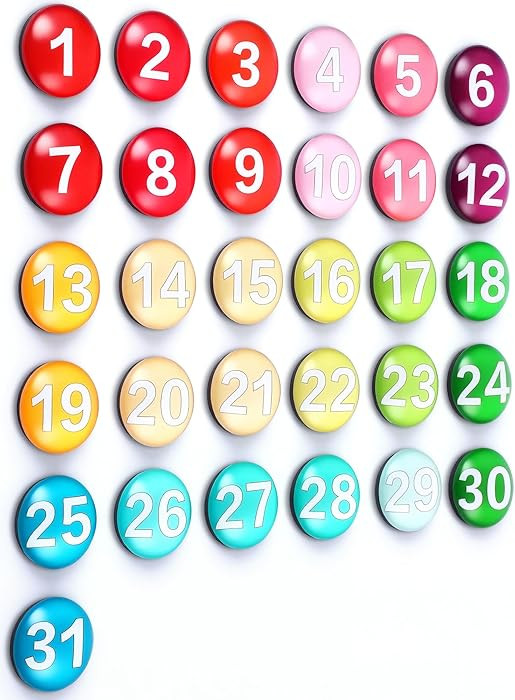 1-31 Magnetic Numbers Colored Glass Calendar Magnets for Whiteboard Dry Erase Board Fridge Schedu... | Amazon (US)