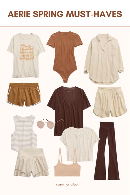 Aerie Spring New Arrivals, Neutral Spring Style, Neutral Spring Fashion, Aerie, Flare Pants, Shorts, Basic Tees 

#LTKSpringSale #LTKsalealert #LTKstyletip