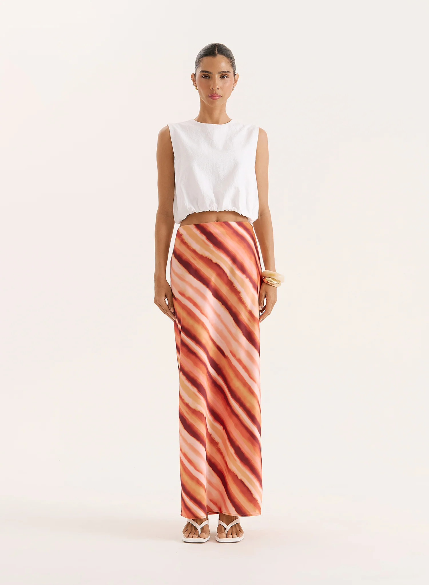 Ombre Stripe Satin Maxi Skirt- Novah | 4th & Reckless