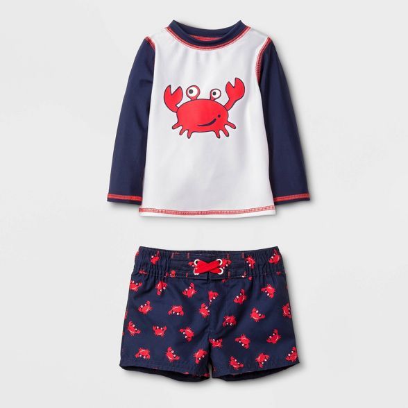 Baby Long Sleeve Crab Rash Guard Set - Cat & Jack™ Navy | Target