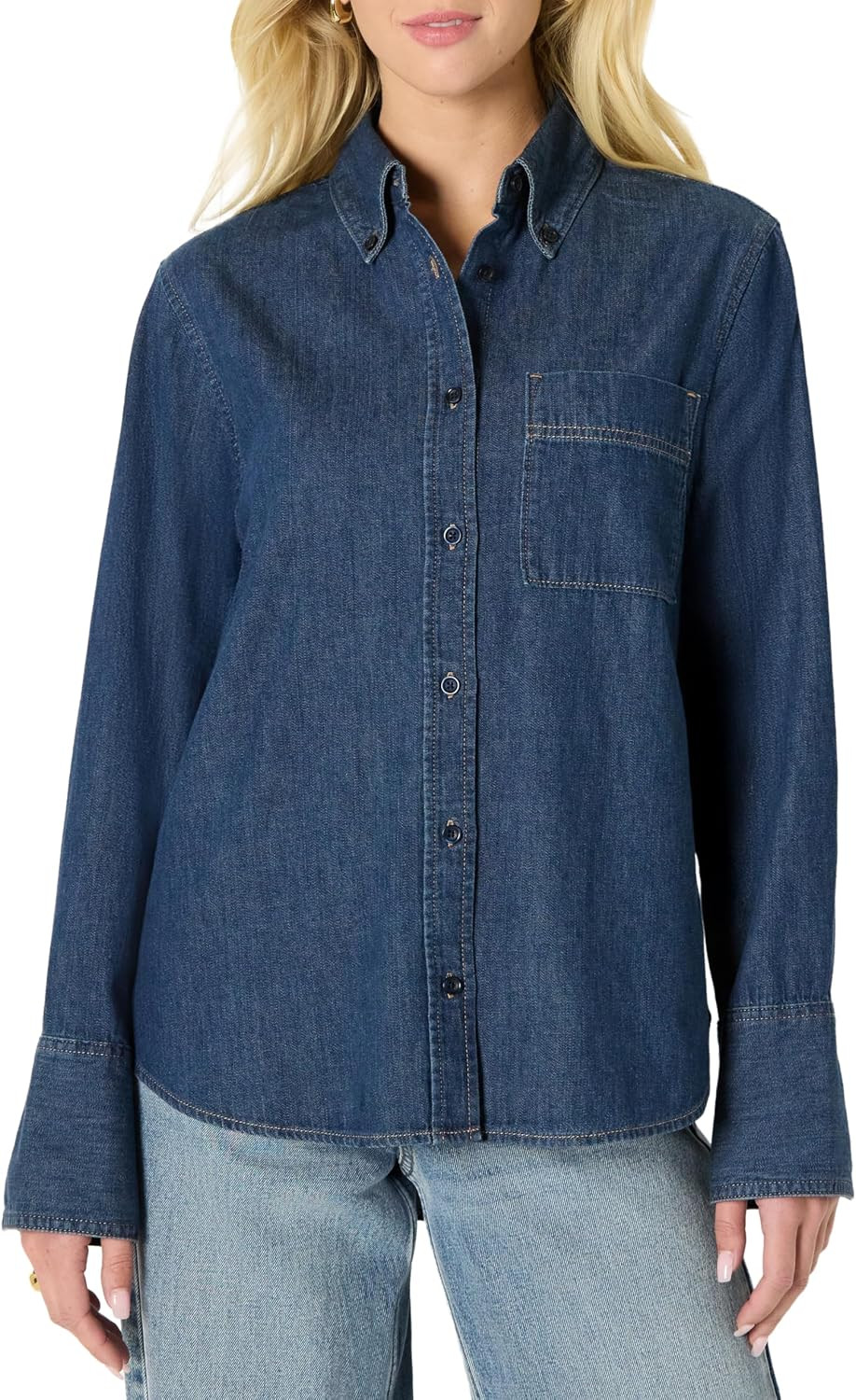 Amazon Essentials Women's Oversized Denim Button-Down Shirt | Amazon (US)