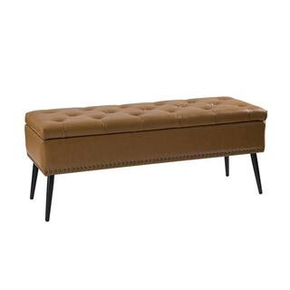 Conrado Camel Upholstered Flip Top Storage Bedroom Bench | The Home Depot