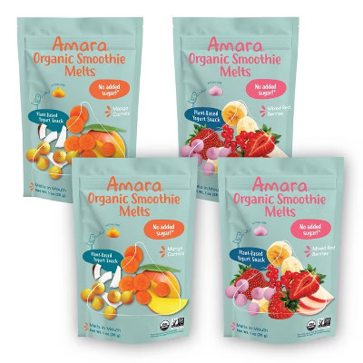 Amara Organic Smoothie Melts Plant Based Yogurt Baby Snack Mango Carrot 1oz + Mixed Red Berries 1oz | Target