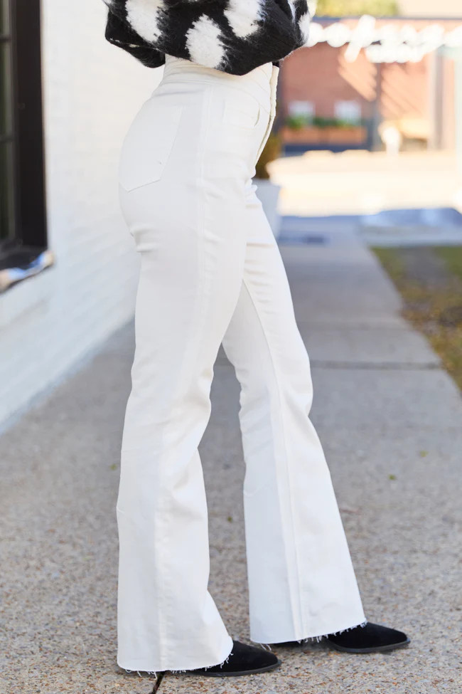 Esther White Flare Leg Jeans | Pink Lily