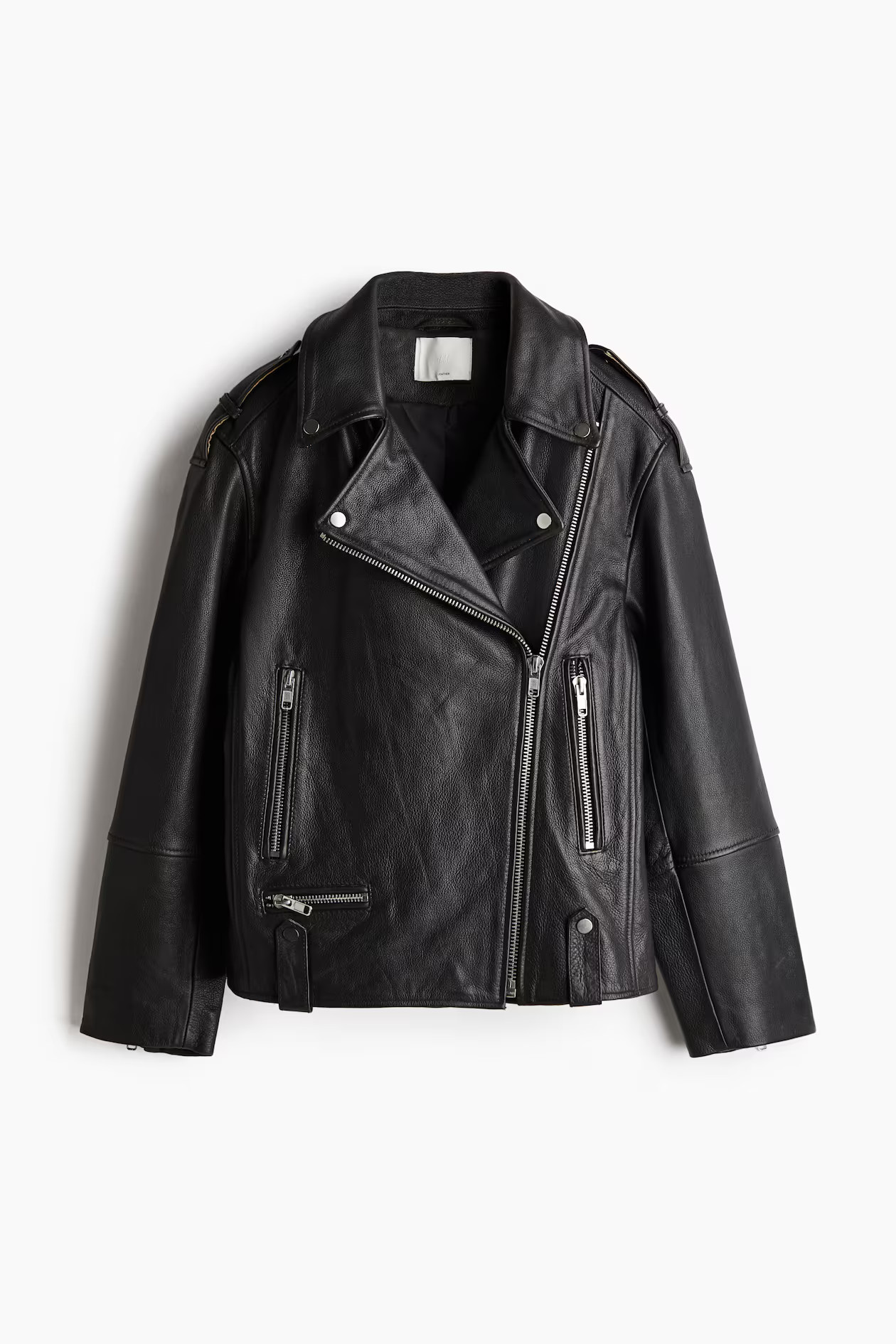 Leather biker jacket - Long sleeve - Regular length - Black - Ladies | H&M GB | H&M (UK, MY, IN, SG, PH, TW, HK)
