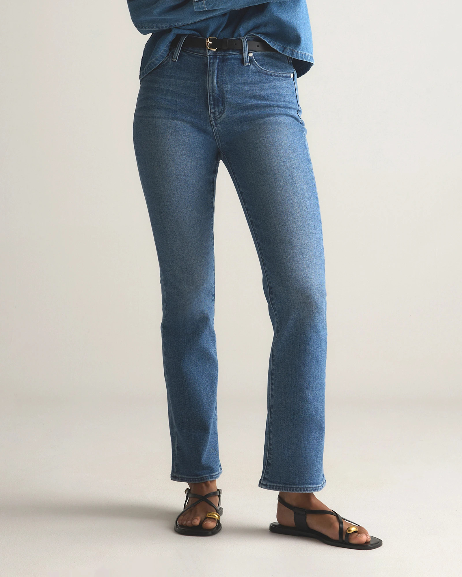 Quince | Women's Bella Stretch Kick Flare Jeans in Faded Black, Size 26, Organic Cotton | Quince