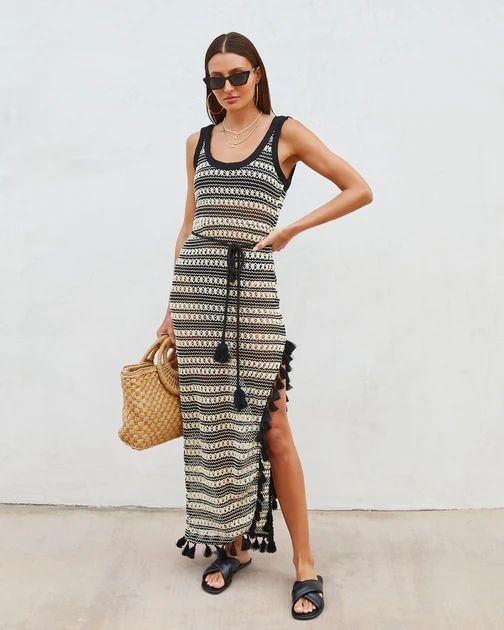 Alessandra Knit Crochet Tassel Trim Cover Up Maxi Dress | VICI Collection