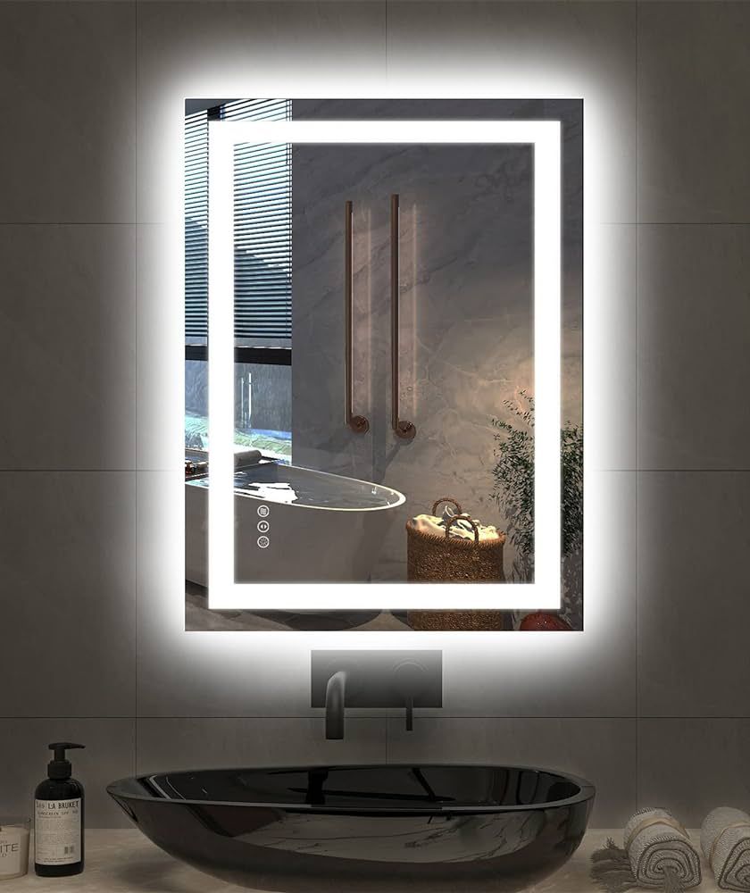Amorho LED Bathroom Mirror 24"x 32" with Front and Backlight, Stepless Dimmable Wall Mirrors with... | Amazon (US)