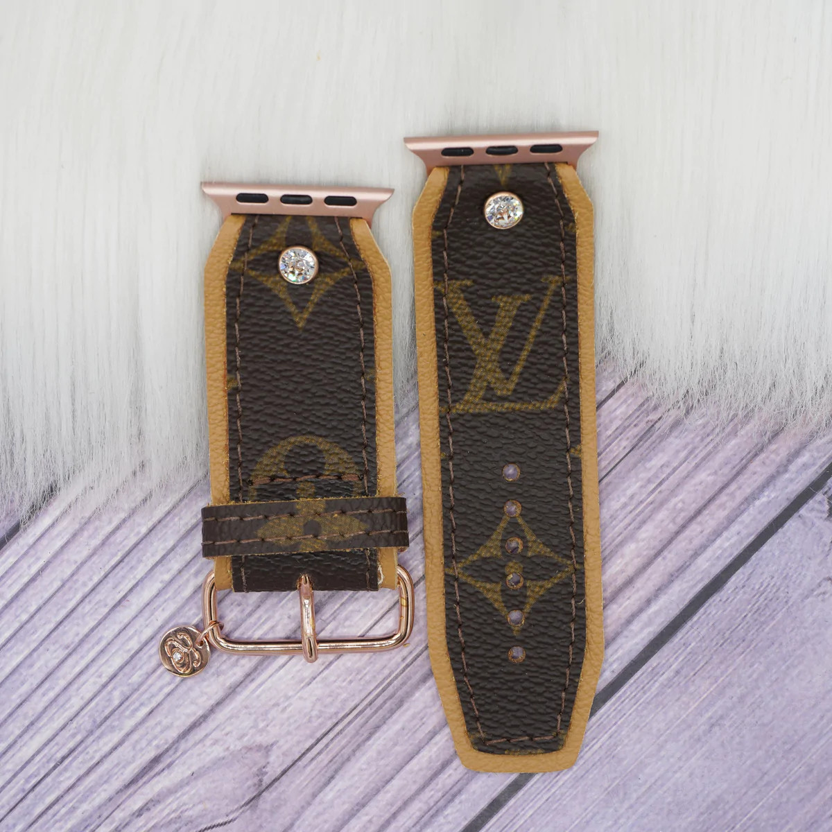 Ready to Ship - Upcycled LV Monogram with Tan Watchband (All Sizes & Watch Types) | Sparkl