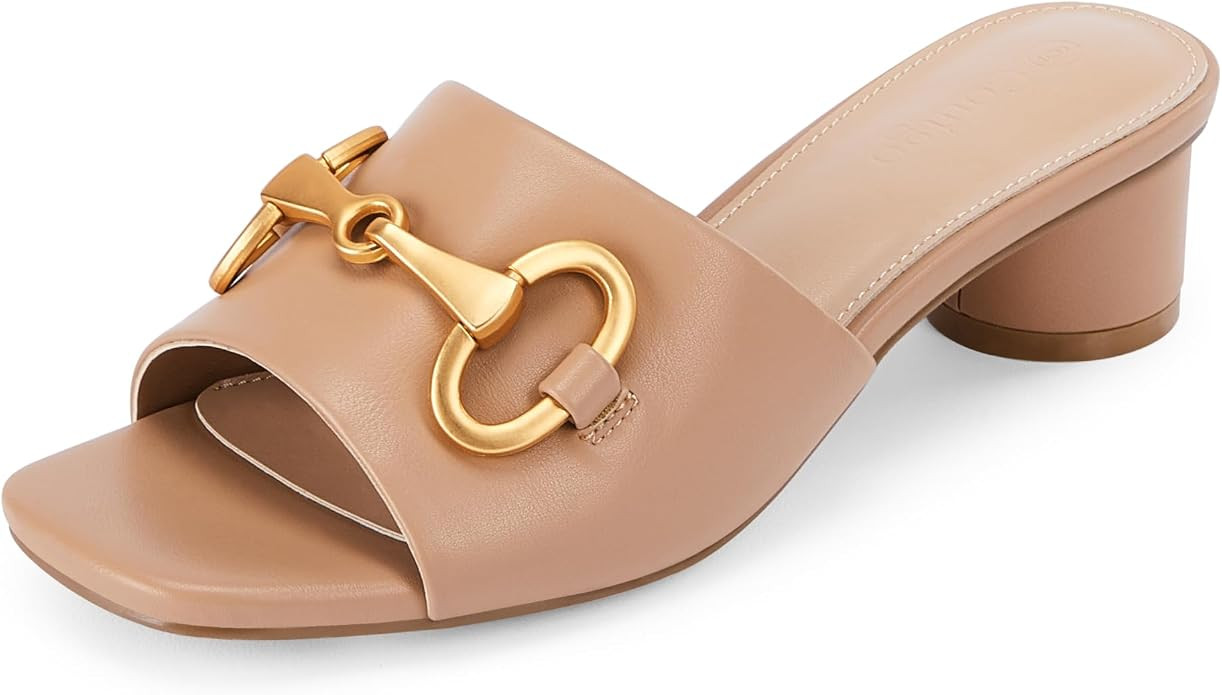 Coutgo Womens Heeled Slides Sandals Square Open Toe Slip on Comfortable Kitten Block Low Heel Met... | Amazon (US)