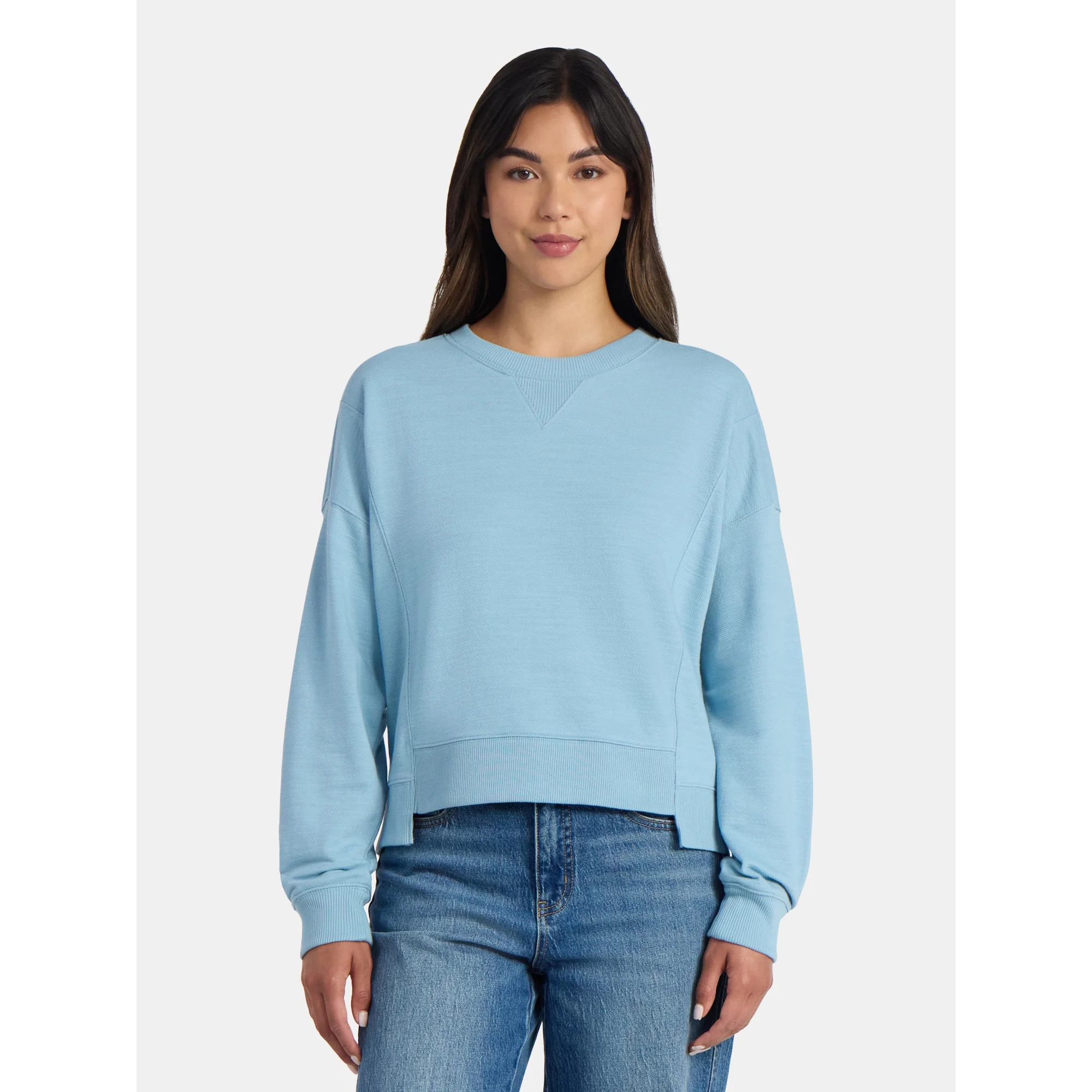 Time and Tru Women’s Ribbed Panel Sweatshirt with Long Sleeves, Sizes XS-XXXL | Walmart (US)