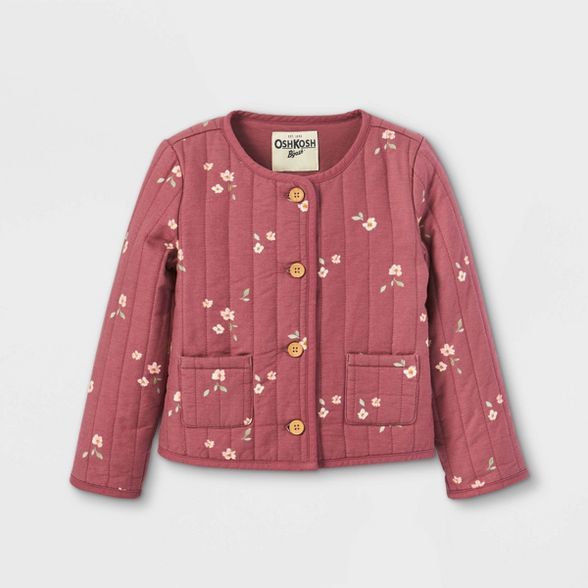 OshKosh B'gosh Toddler Girls' Floral Quilted Jacket - Maroon | Target