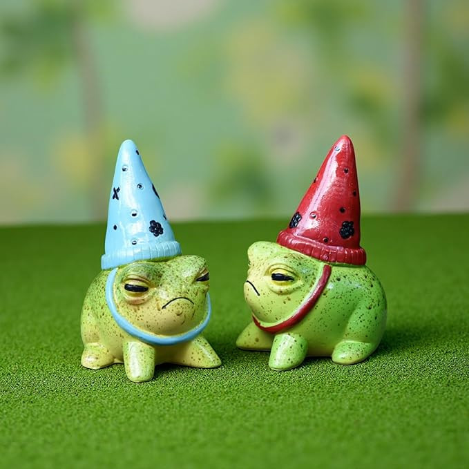 2Pcs Cute Resin Frog Figurines with Hats, Miniature Garden Animal Statues, Flower-Themed Fairy Ga... | Amazon (US)