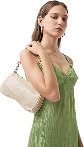 JW PEI 90s Shoulder Bag for Women Vegan Leather Crocodile Purse Trendy Clutch Handbag (Beige): Ha... | Amazon (US)