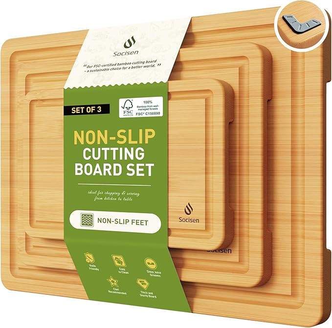 Bamboo Cutting Board Set Non Slip Feet Over Sink Kitchen Gadgets Seller 2024 First Apartment Esse... | Amazon (US)