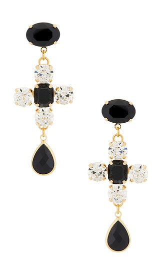 Cross & Drop Pendant Earrings in Black, Crystal & Gold | Revolve Clothing (Global)