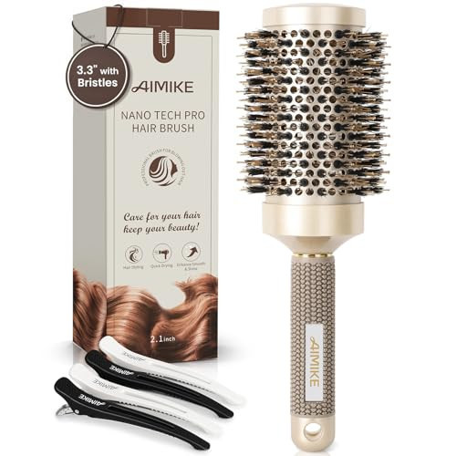AIMIKE Round Hair Brush, Nano Thermal Ceramic & Ionic Tech, 2.1 Inch Barrel with Boar Bristles for Enhanced Texture, Golden, Hair Drying, Styling, Curling and Shine + 4 Free Clips | Amazon (US)