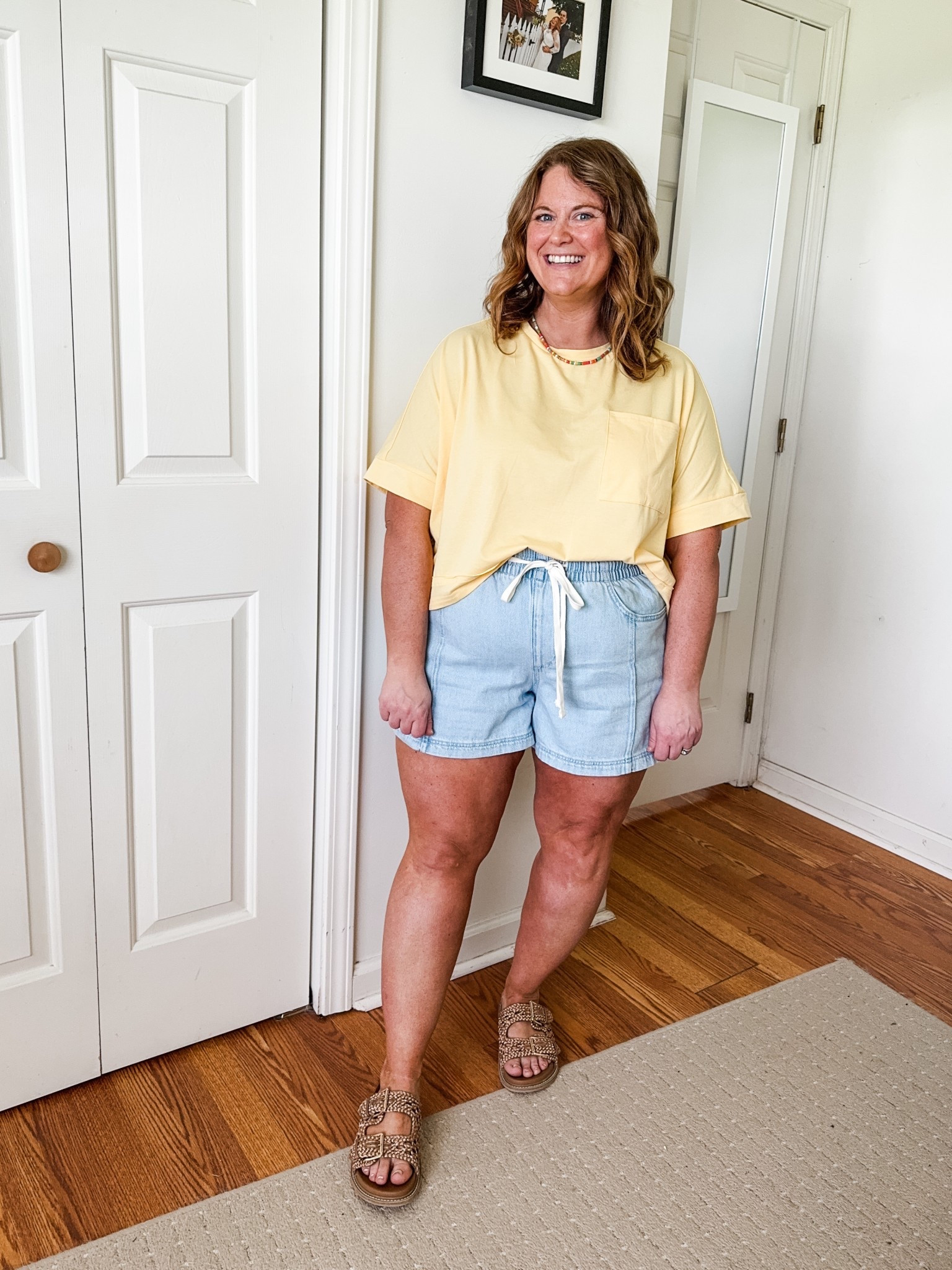Butter yellow oversized tee! Wearing a large.  Wearing an XL in these super comfy target pull on shorts.  

#LTKSummerEdit #LTKSeasonal #LTKMidsize