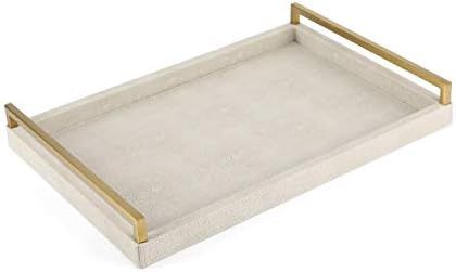 WV Ivory Faux Shagreen Decorative Tray PU Leather with Brushed Gold Stainless Steel Handle for Coffe | Amazon (US)