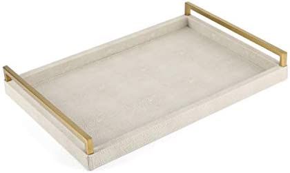 WV Ivory Faux Shagreen Decorative Tray PU Leather with Brushed Gold Stainless Steel Handle for Co... | Amazon (US)