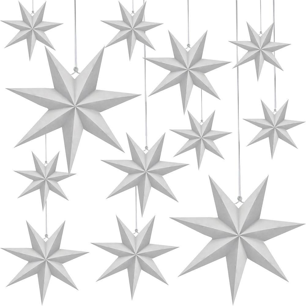 12 Pack 3D Large Paper Star White Hanging Paper Star Lanterns Lampshade for Christmas Wedding Bir... | Amazon (US)
