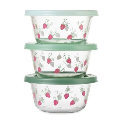 Ello Everyday 6pc 3c Glass Set with Body Decal Food Storage Containers Green Strawberries | Target