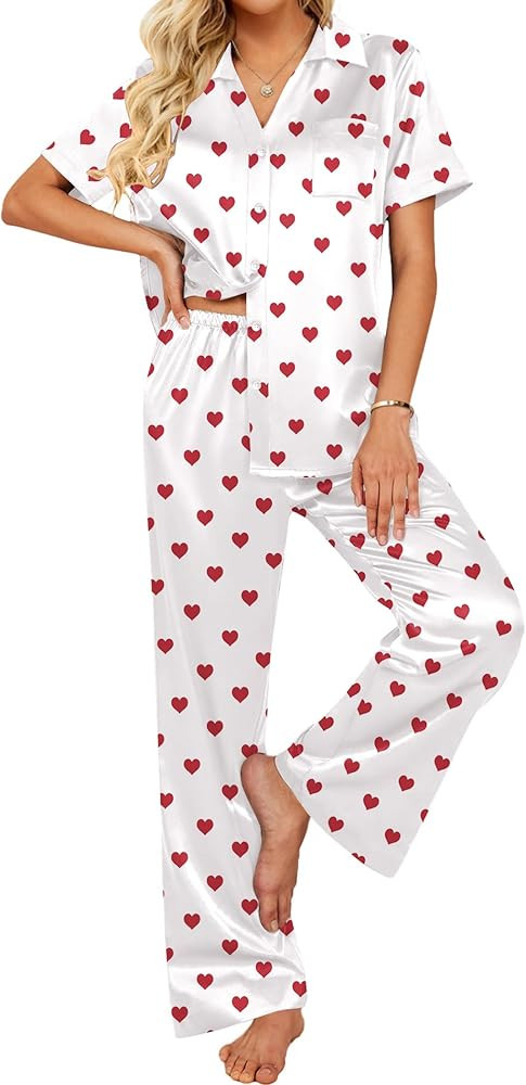 Ekouaer Silk Pajamas for Womens Set 2 Piece Satin Pjs Soft Button Down Sleepwear Wide Leg Long Pa... | Amazon (US)