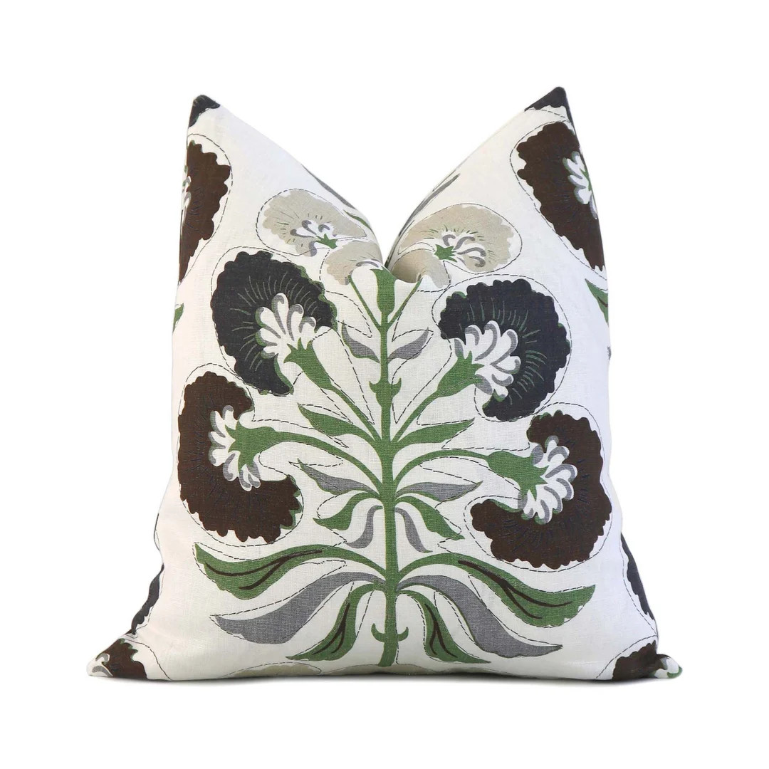 Thibaut Tybee Tree Black and Green Linen Throw Pillow Cover With Gold Zipper for Sofa Couch, Euro... | Etsy (US)