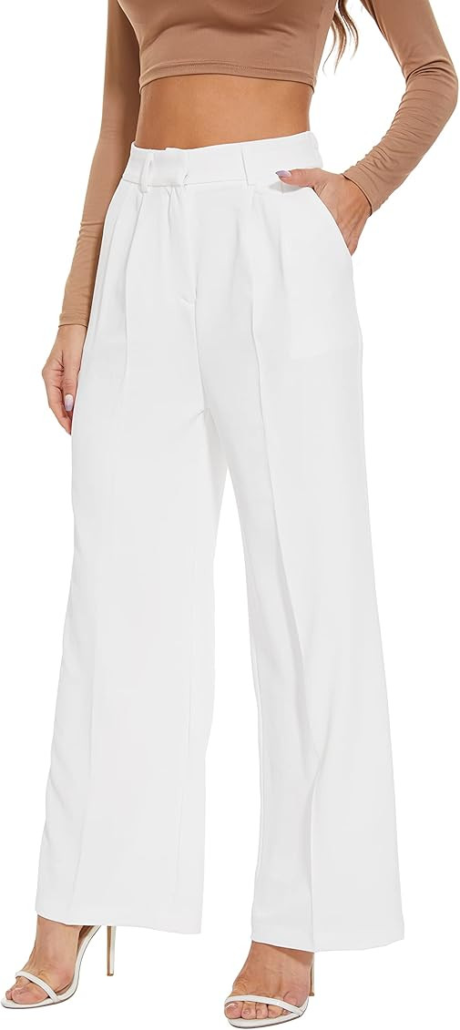 DECIVI Women's Wide Leg High Waist Wide Leg Pants Loose Fit Back Elastic Waist Pleated Front Trou... | Amazon (US)