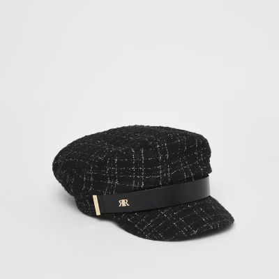Black tartan boucle bakerboy hat | River Island (UK & IE)