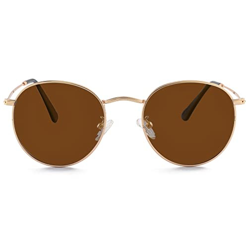 Kursan Small Round Metal Polarized Sunglasses for Men Women Mirrored Lens Classic Circle Sun Glasses (Gold Frame/Brown) | Amazon (US)