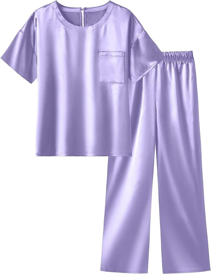 Arshiner Girls' Pajama Sets Satin Pajamas Soft Silk Pjs Short Sleeve Lounge Set Sleepwear | Amazon (US)