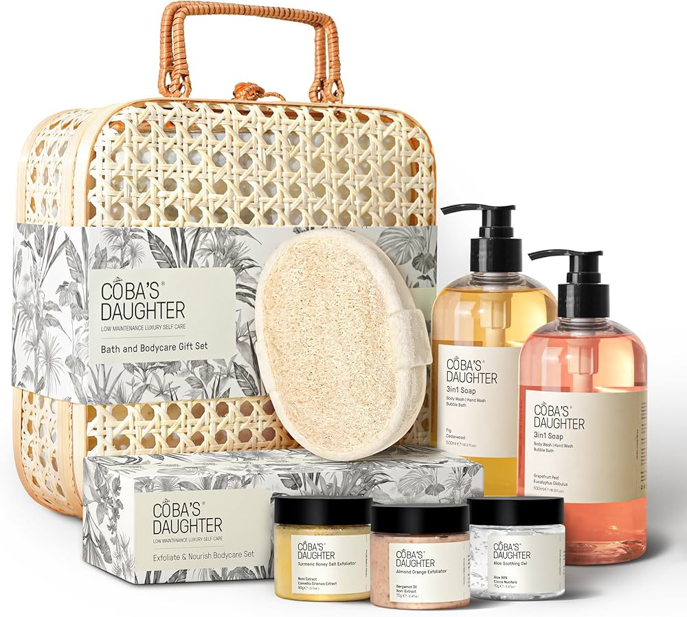 COBA’S DAUGHTER Luxury Spa Gift Set – 7-Piece Bath & Body Set with Rattan Case, Body Wash, Bu... | Amazon (US)