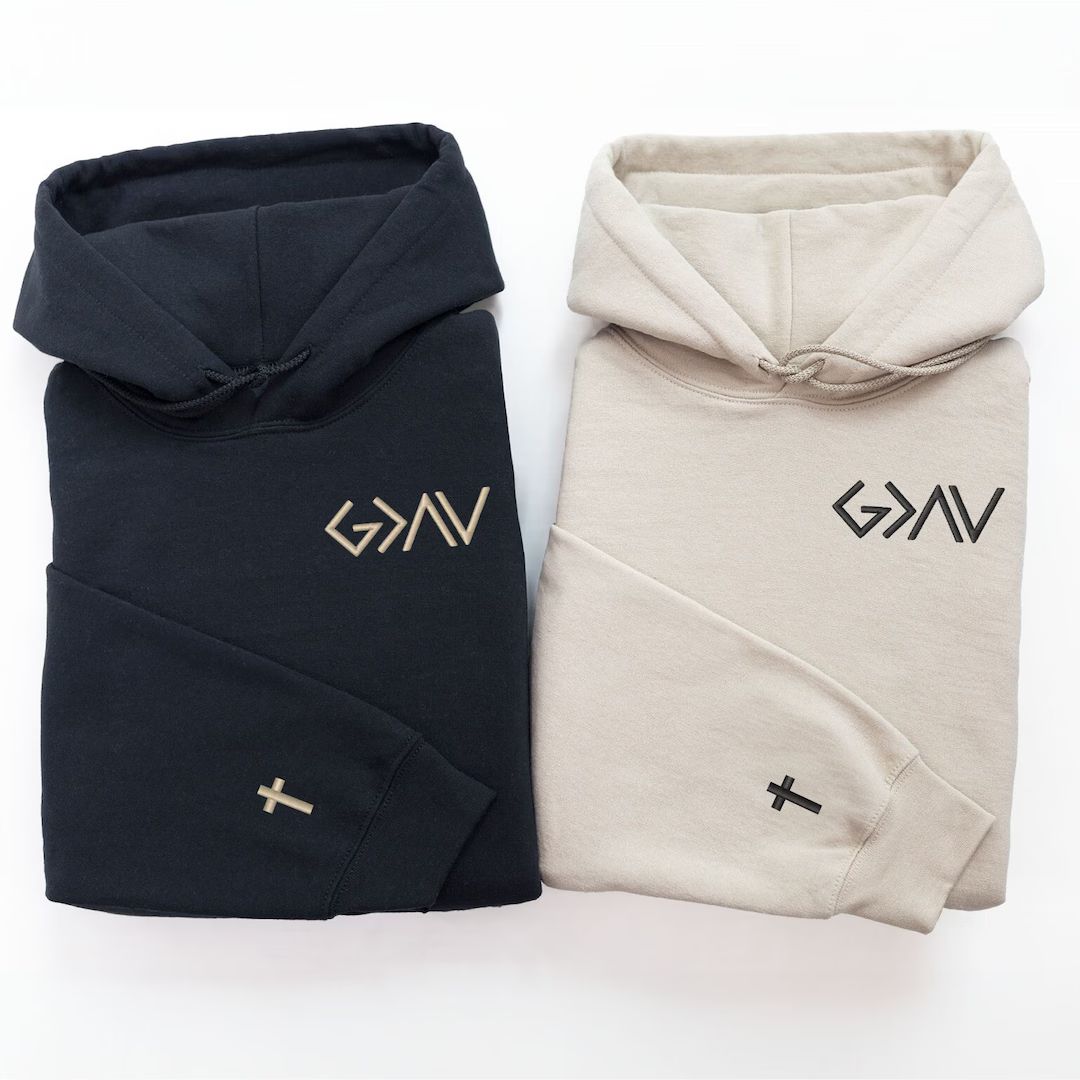 God is Greater Than the Highs and Lows Embroidered Hoodie Cross on Sleeve Couples Gift Anniversar... | Etsy (US)