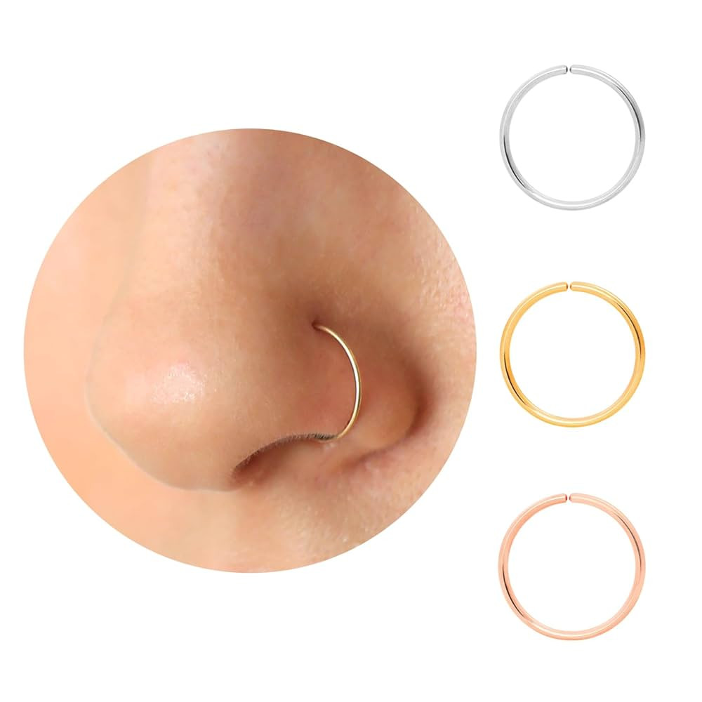 Thin Nose Rings Hoops for Women/Men,Tiny Small Gold Nose Rings 24g for Nose Piercings (1pc - 24 g... | Amazon (US)