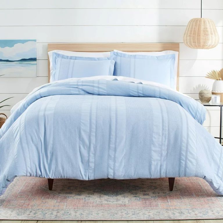 Better Homes & Gardens 3-Piece Blue Waffle Stripe Comforter Set, Full/Queen, Adult - Walmart.com | Walmart (US)