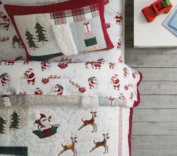 Heritage Santa Organic Toddler Sheet Set & Pillowcase | Pottery Barn Kids