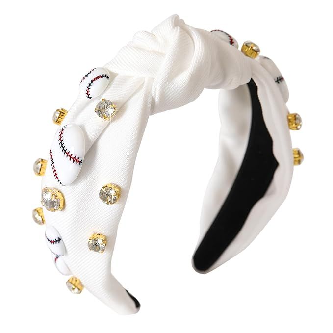 Gmmidea Baseball Headbands for Women Pearl Crystal Knotted Headband Bejeweled Baseball Charm Embe... | Amazon (US)