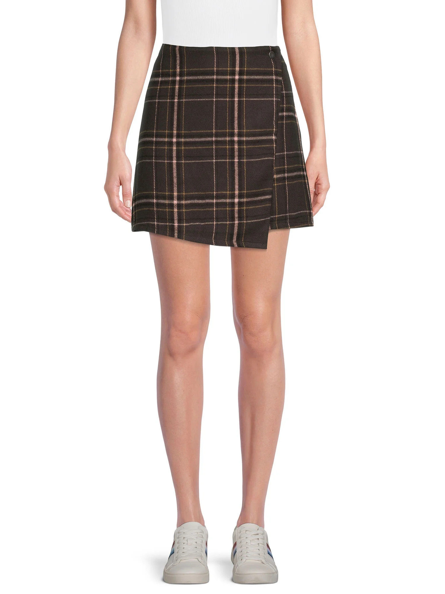 No Boundaries Junior's Flannel Faux Wrap Skirt - Walmart.com | Walmart (US)