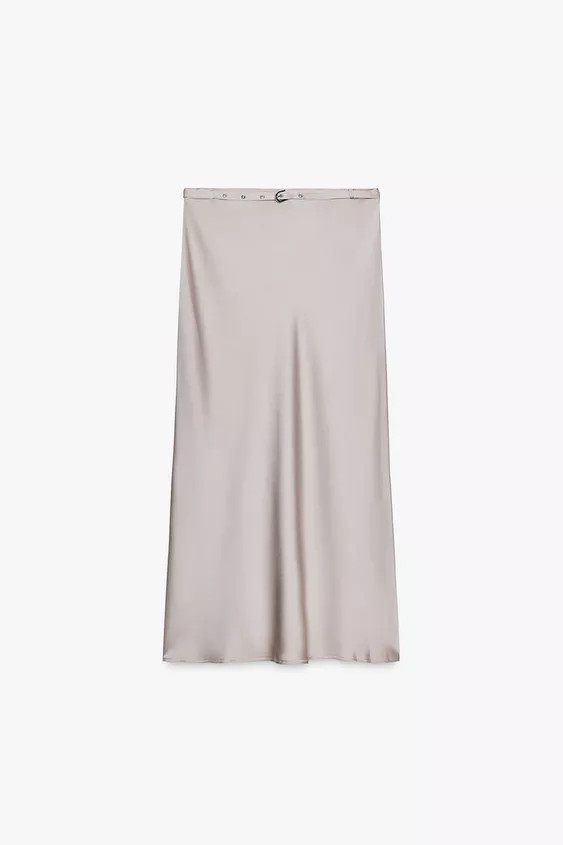 SATIN MIDI SKIRT WITH BELT | Zara AU