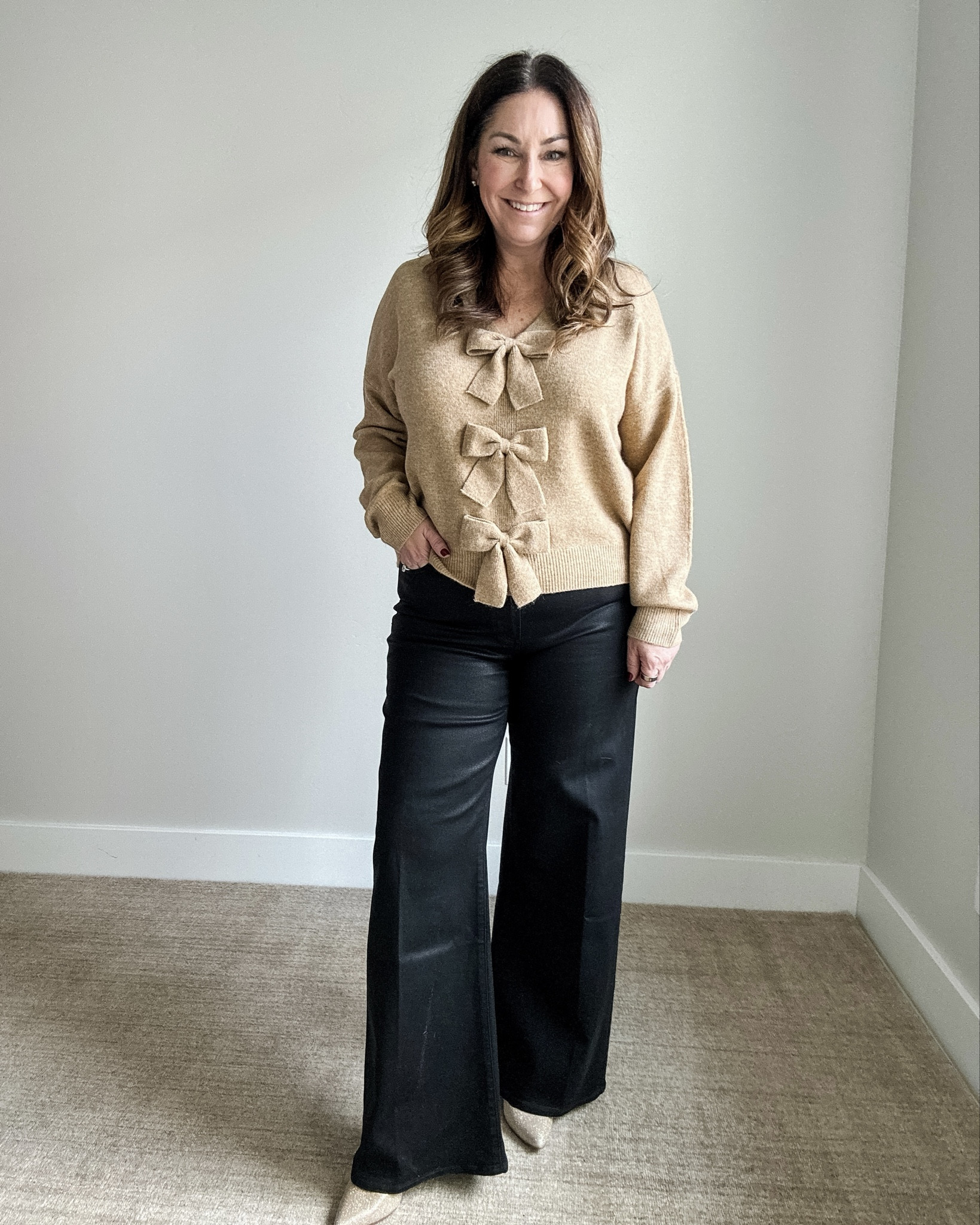 Holiday Festive Winter Workwear Outfit | Wearing Sweater tts, L // Pants tts, 31 #bowsweater #midsizeworkwear #festivelook 

 

#LTKHoliday #LTKOver40 #LTKMidsize