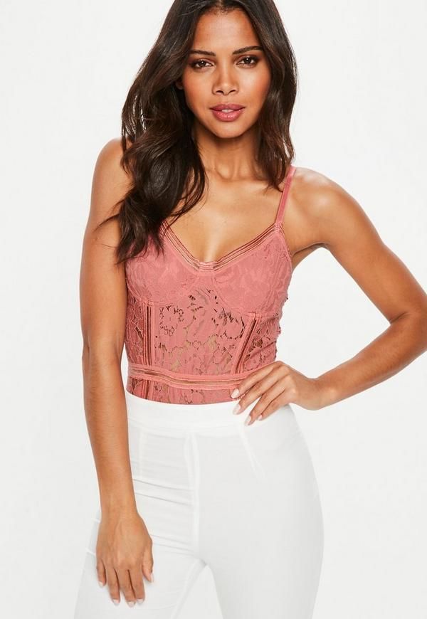 Pink Sport Tape Corded Lace Bodysuit | Missguided (US & CA)