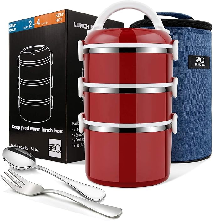 ZZQ Bento Lunch Box for Adults Kids with Insulated Lunch Bag Spoon Fork - Leakproof Stainless Ste... | Amazon (US)