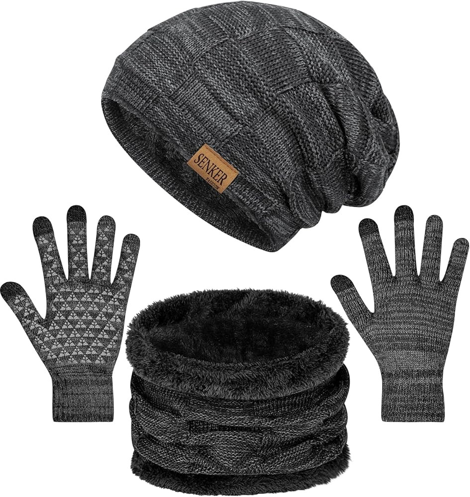 Senker Fashion Winter Hats Scarf and Gloves Set for Men Women, Slouchy Beanie Cap Neck Warmer Scr... | Amazon (US)